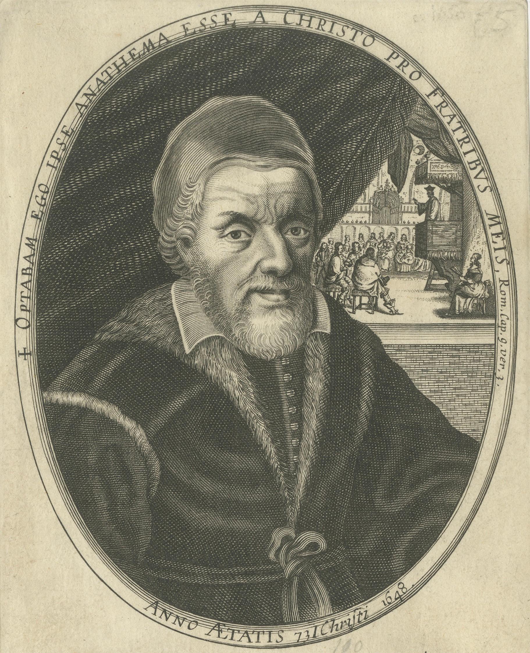 Antique Portrait François Véron 1648, Jesuit Theologian Engraving