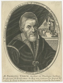 Antique Portrait François Véron 1648, Jesuit Theologian Engraving