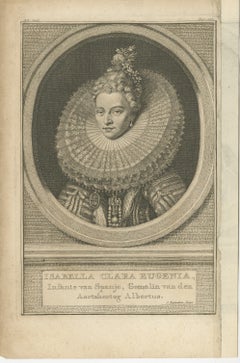Antique Portrait Isabella Clara Eugenia – Etching by Houbraken, 18th Century