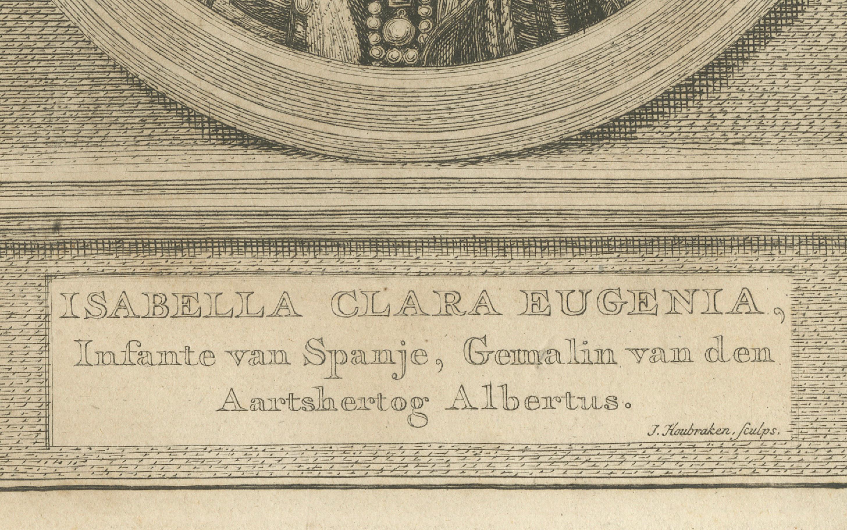 Néerlandais Portrait ancien Isabella Clara Eugenia - Gravure de Houbraken, 18e siècle en vente