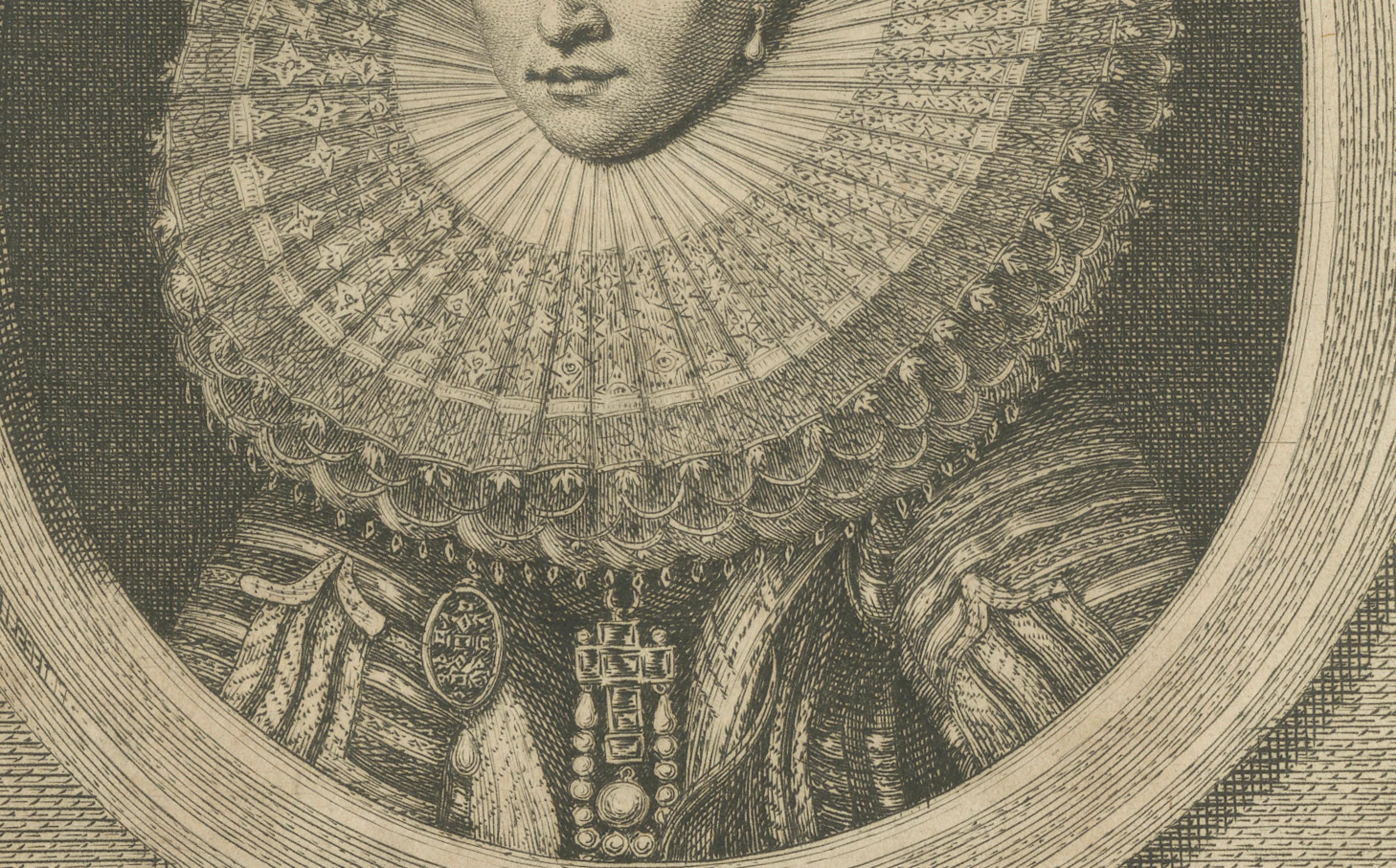 Gravé Portrait ancien Isabella Clara Eugenia - Gravure de Houbraken, 18e siècle en vente