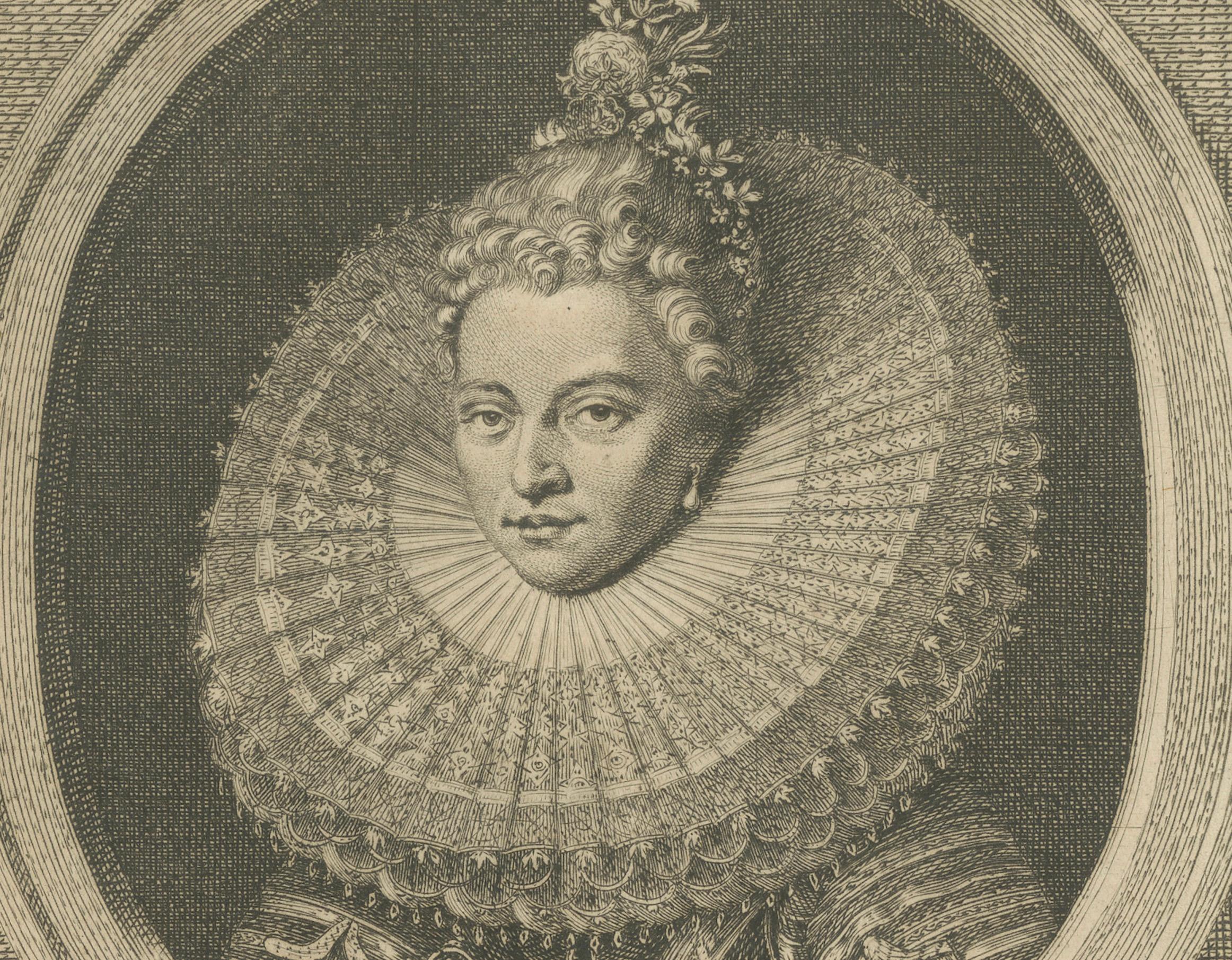 Portrait ancien Isabella Clara Eugenia - Gravure de Houbraken, 18e siècle Bon état - En vente à Langweer, NL