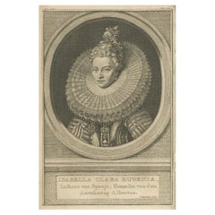 Portrait ancien Isabella Clara Eugenia - Gravure de Houbraken, 18e siècle