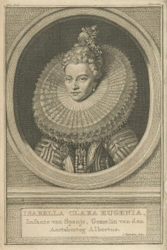 Portrait ancien Isabella Clara Eugenia - Gravure de Houbraken, 18e siècle