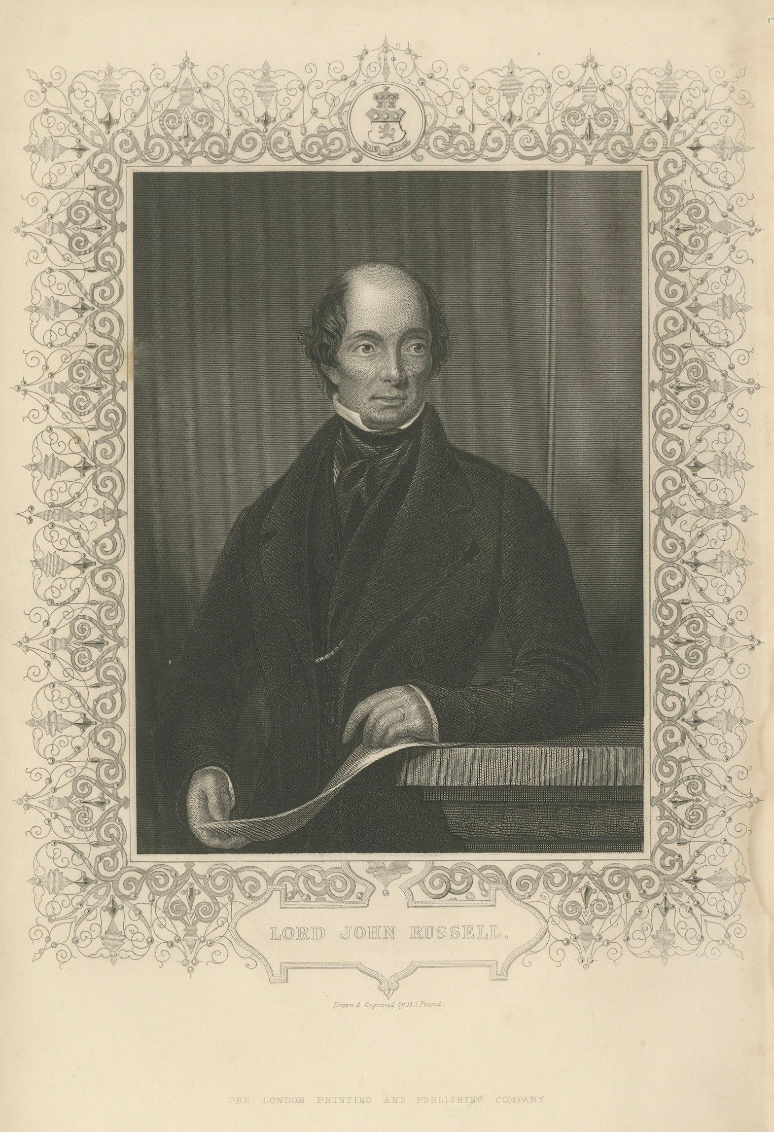 Antique Portrait Lord John Russell – British Prime Minister Engraving c.1850