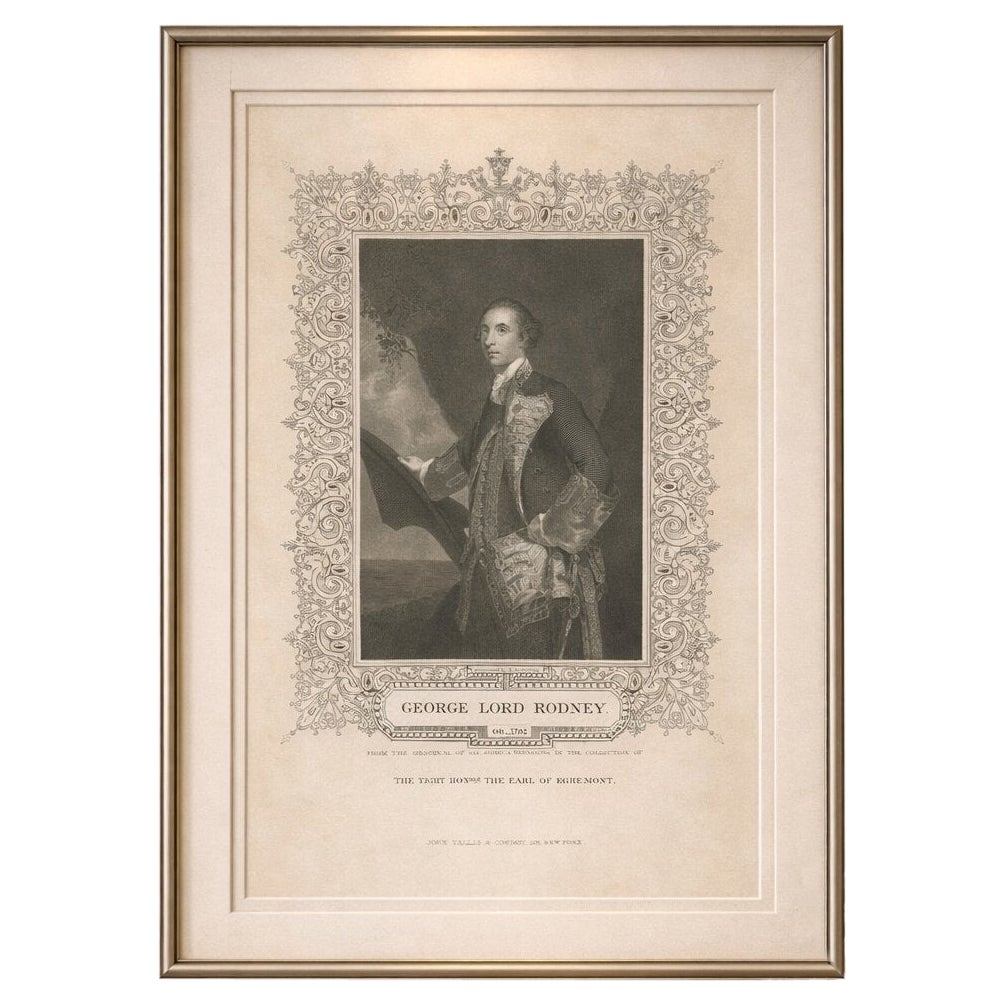 Antique Portrait Lord Rodney – British Naval Hero Engraving c.1850 For Sale