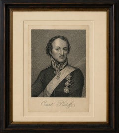 Antique Portrait Matvei Platov - Russian General, Engraving c.1815