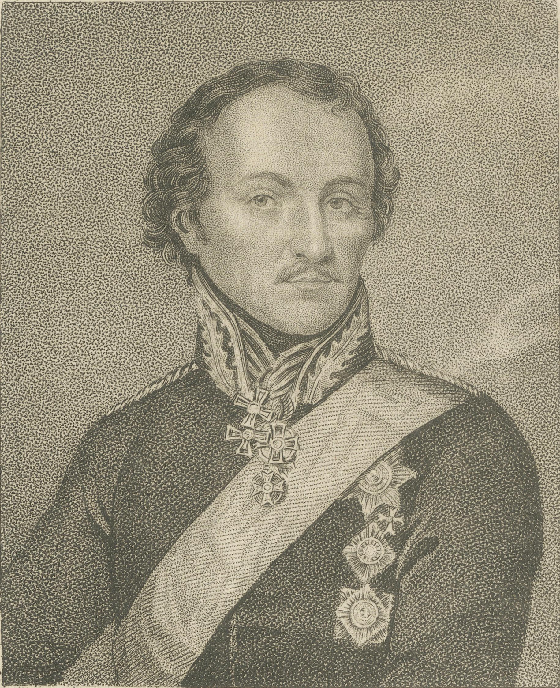 Antique Portrait Matvei Platov - Russian General, Engraving c.1815