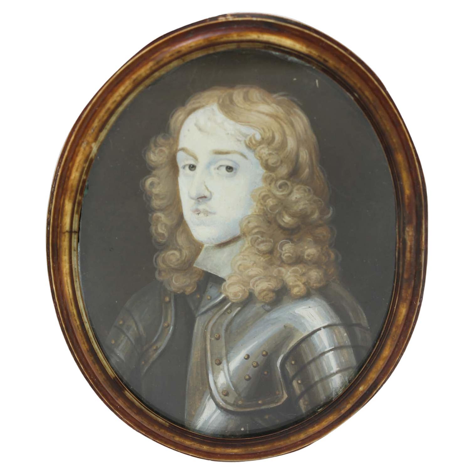 Antike Porträt-Miniatur von Thomas Osborne, 1. Duke of Leeds im Angebot