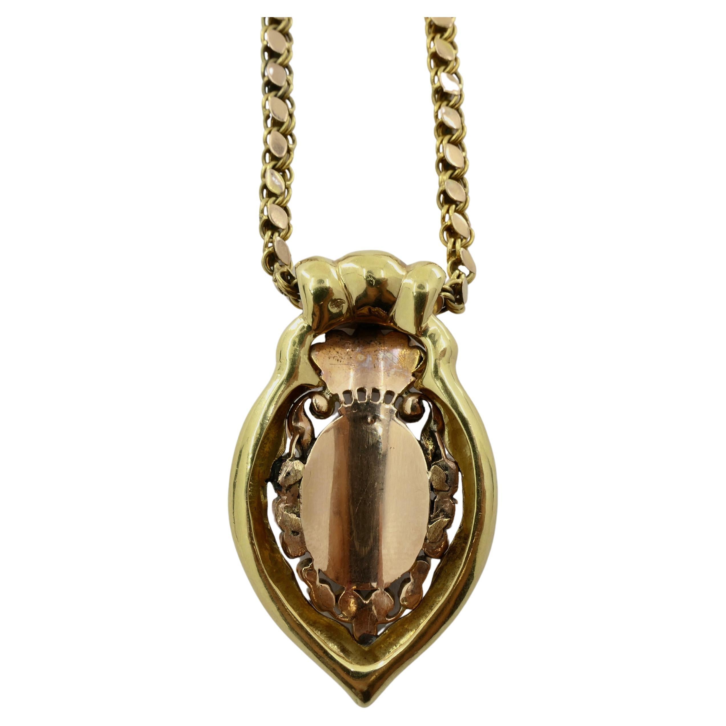 Colgante retrato antiguo en miniatura y collar de cadena de oro de 14k 7