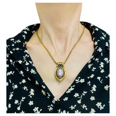 Antique Portrait Miniature Pendant and 14k Gold Chain Necklace