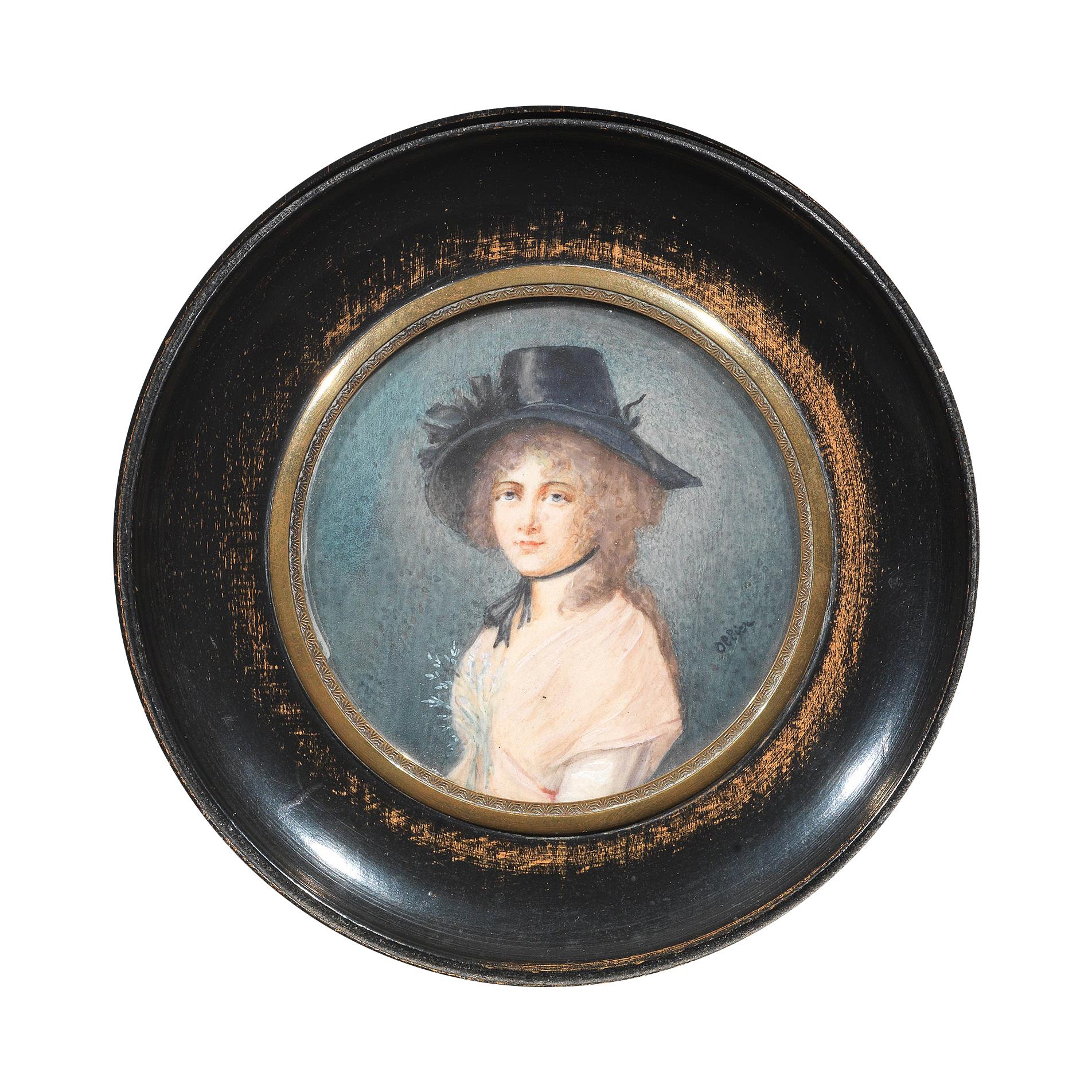 Antique Portrait Miniatures of Fashionable Lady For Sale