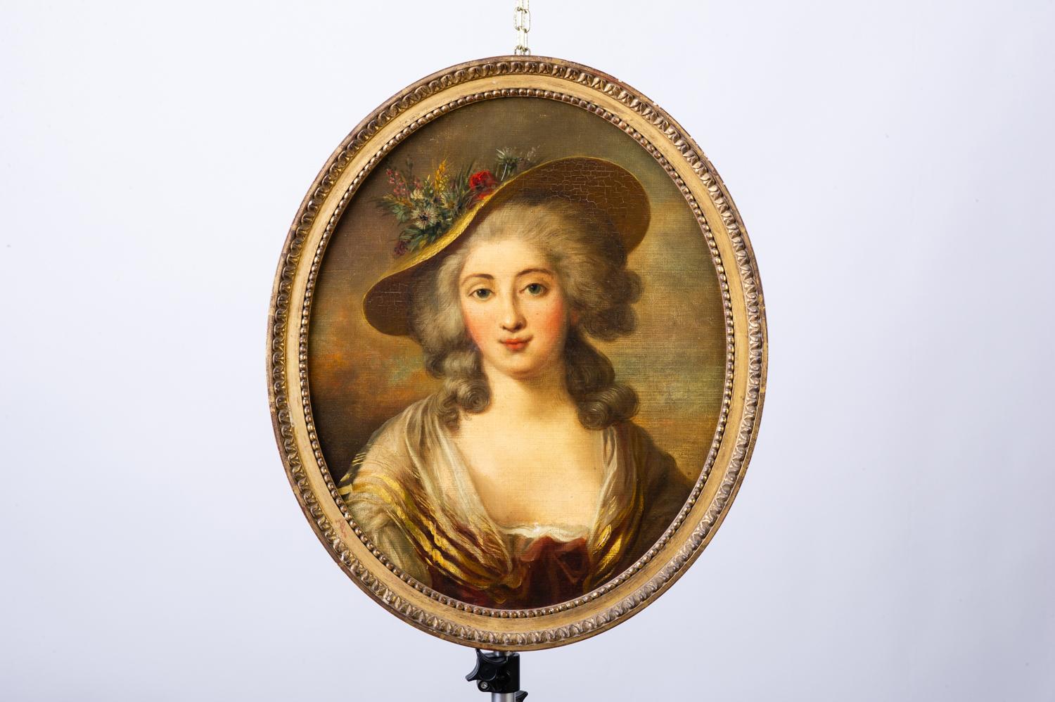 O/5300 - Oval antique portrait of a young famous maiden, but critics questioned are undecided : is she The Duchess of Polignac or Madame de Warens? On the back of the picture someone writed 