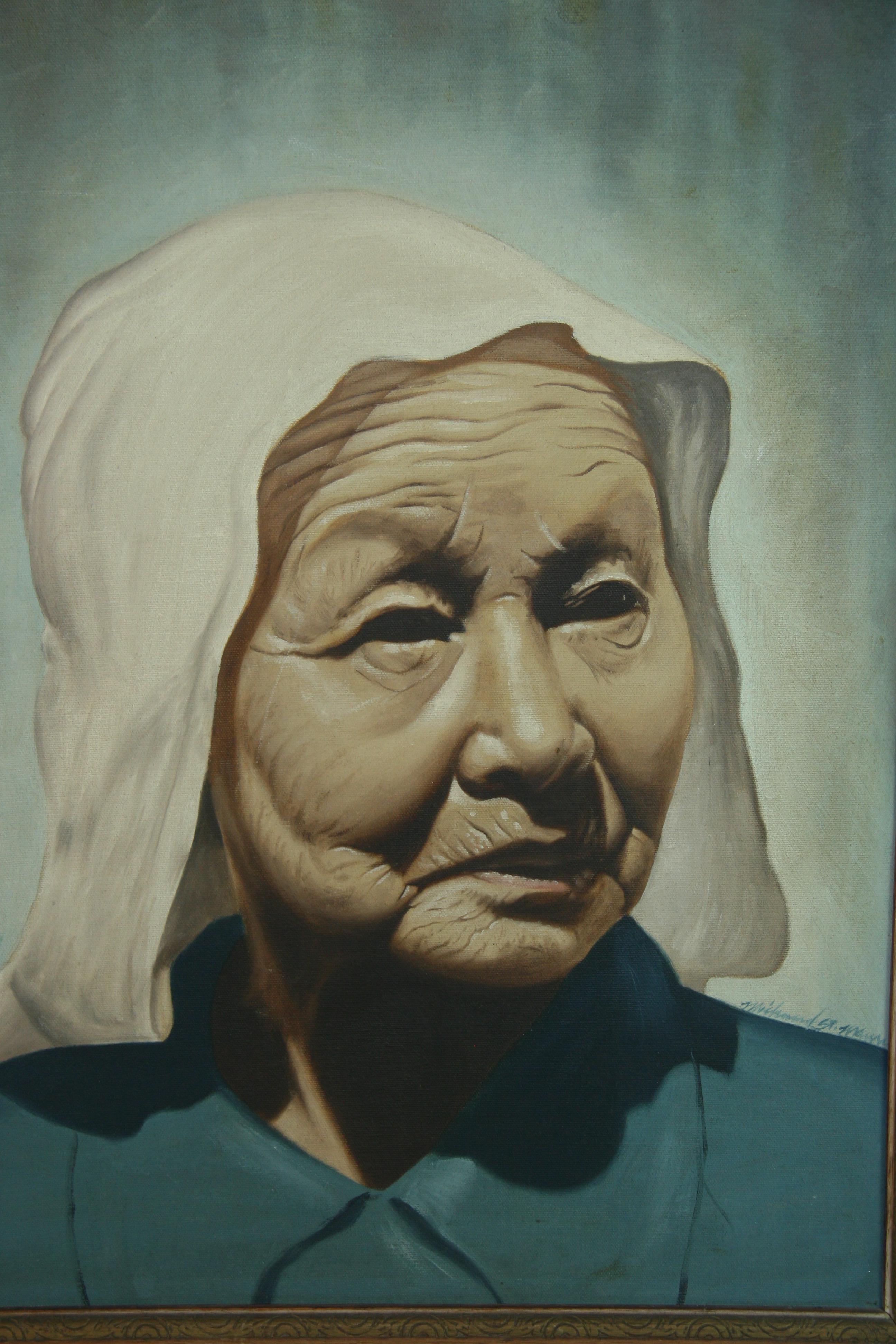 Antique Portrait Of a Japanese Peasant Worker 1940's In Good Condition For Sale In Douglas Manor, NY