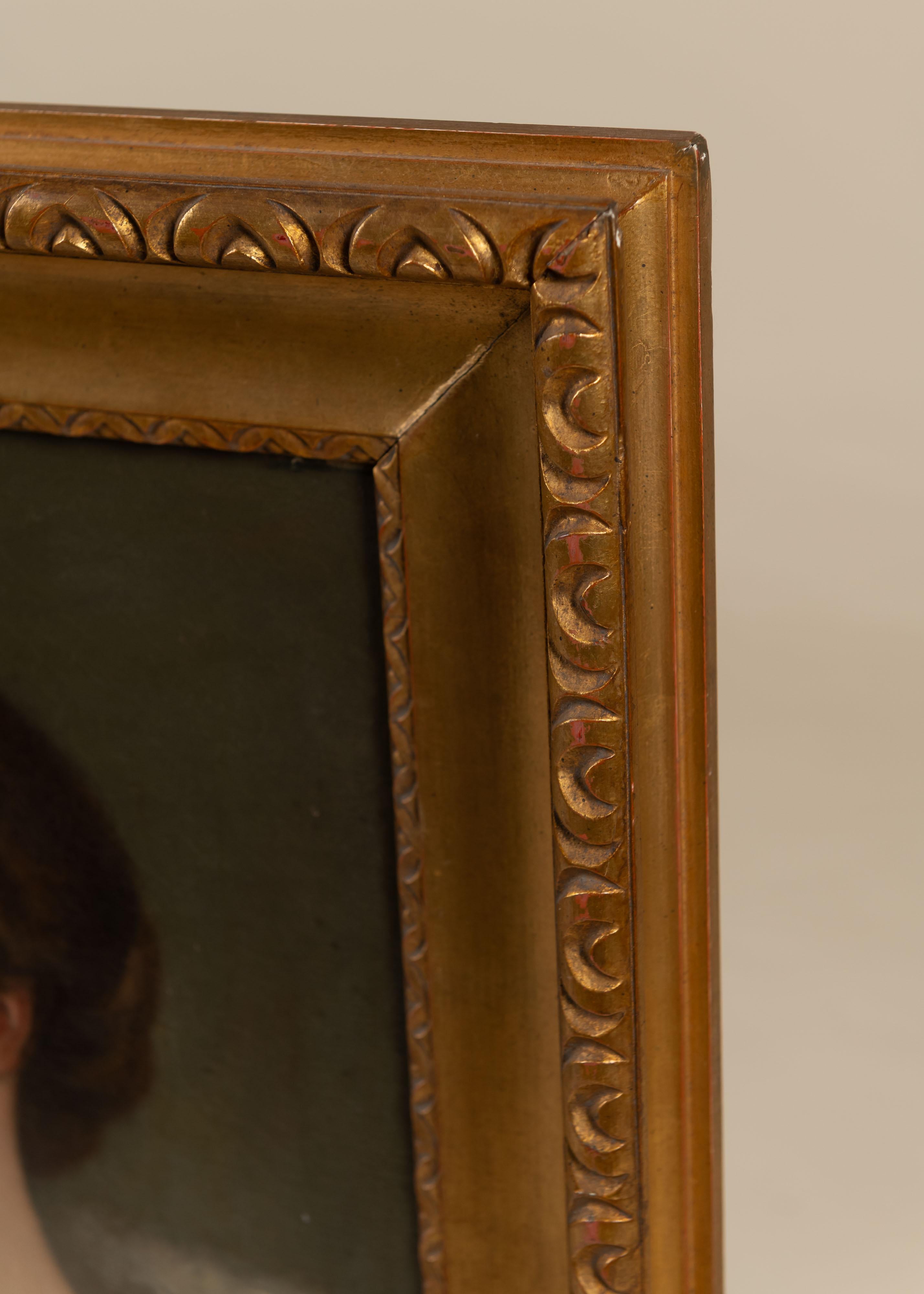 Anglais Portrait ancien d'une femme, huile sur toile, cadre doré, fin du 19e siècle en vente