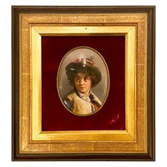 Antique Portrait of a Young Boy on Porcelain Mounted on Plaque, circa 1880-1890