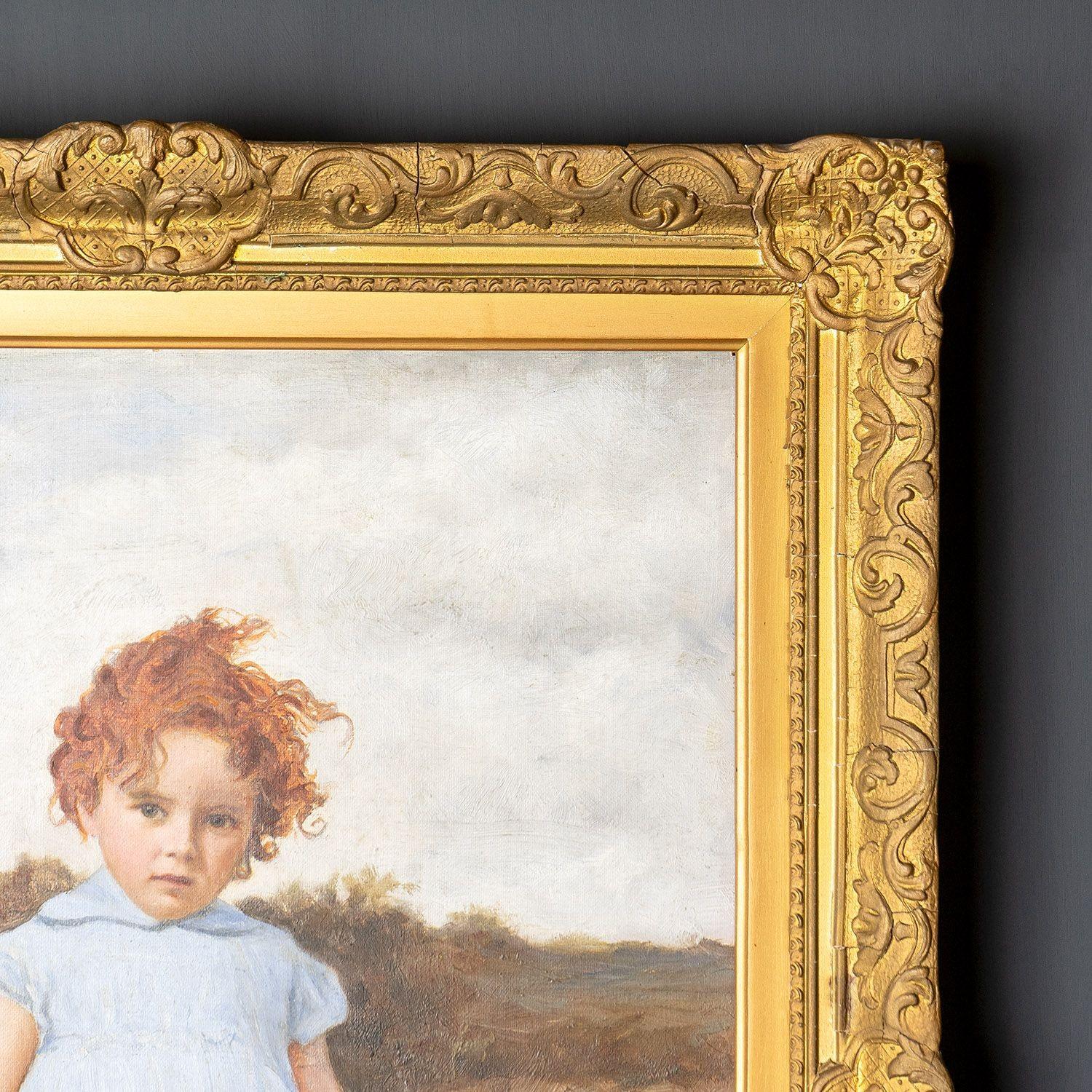 Antique Original Oil Painting
Depicting a young red-headed girl on blustery heathland. There is something about her, she is young with chubby, ruddy legs and cheeks but there is a real strength and defiance in her.
 
The painting is unsigned but is