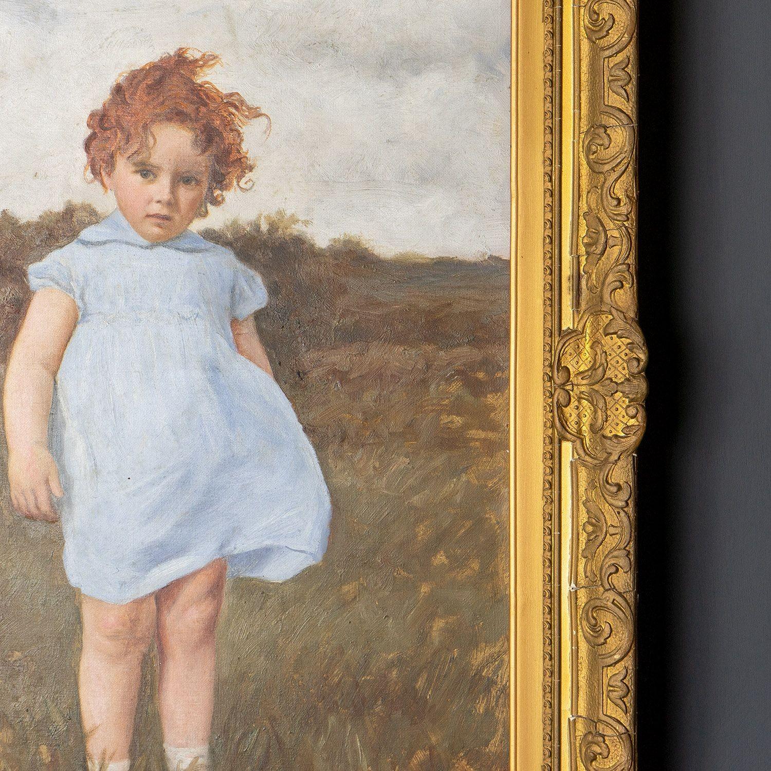 Antique Portrait of a Young Girl, Oil on Canvas, Early 20th Century In Good Condition In Bristol, GB