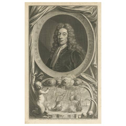 Antique Portrait of Fleet Admiral of George Byng, 1st Viscount Torrington, 1750