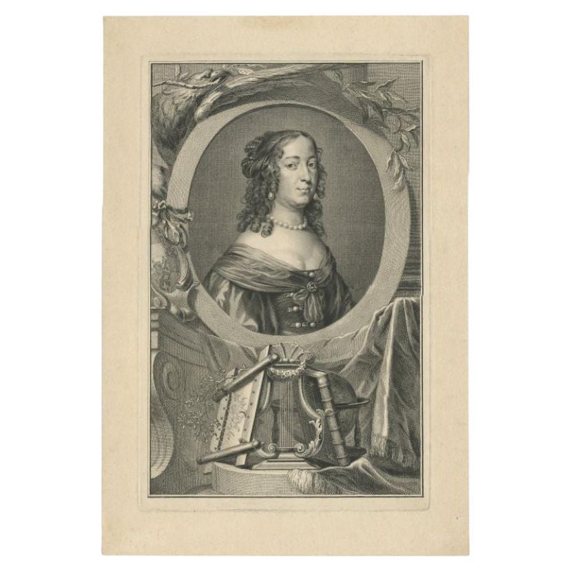 Antique Portrait of Amalia, Princess of Orange, by Houbraken Proof For Sale