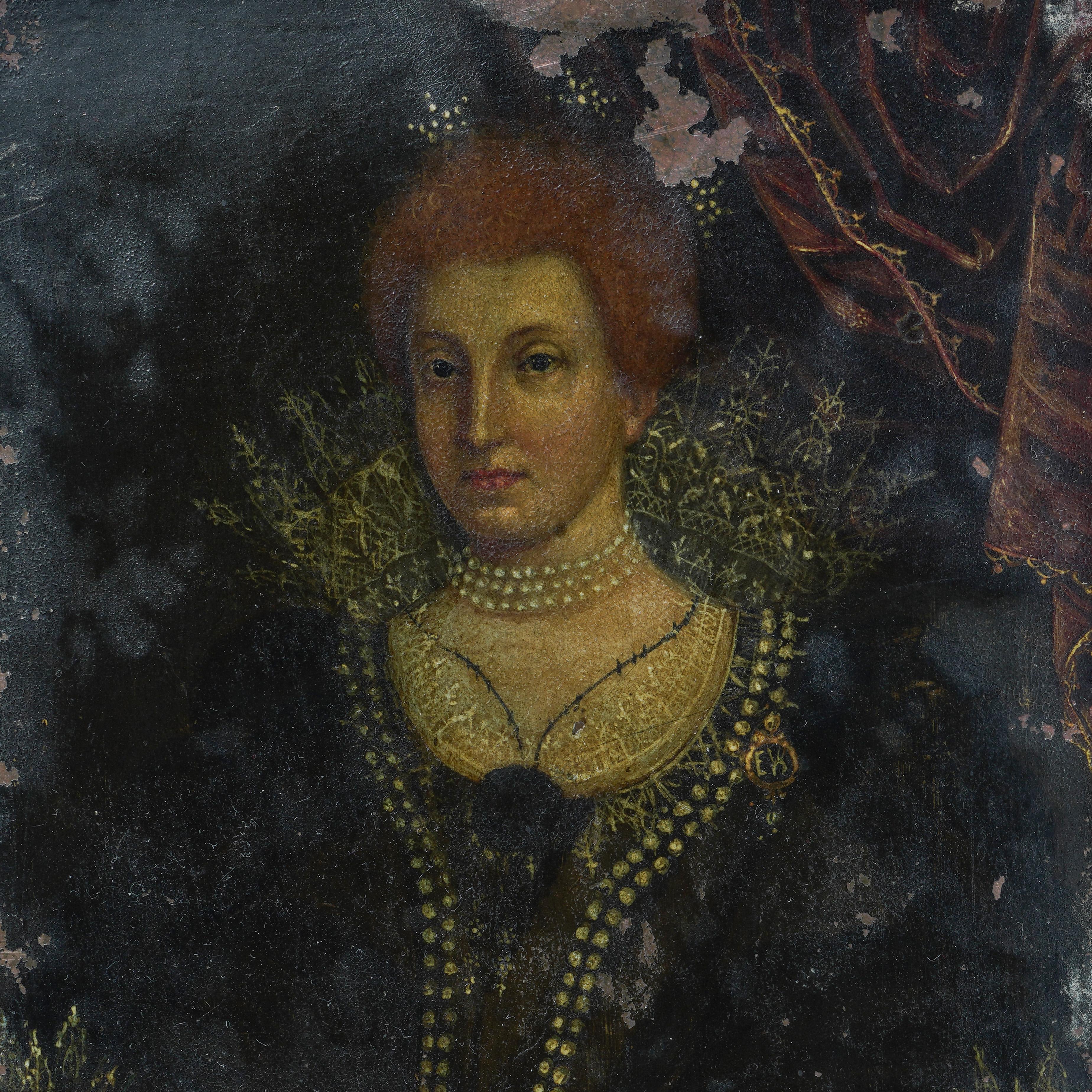 Ce portrait exquis, réalisé à l'huile sur cuivre, représente Anne de Danemark (1574-1619), l'estimée reine consort des rois Jacques VI et I+I. Anne, née du roi Frédéric II de Danemark et de Norvège, a épousé Jacques en 1589, marquant ainsi une