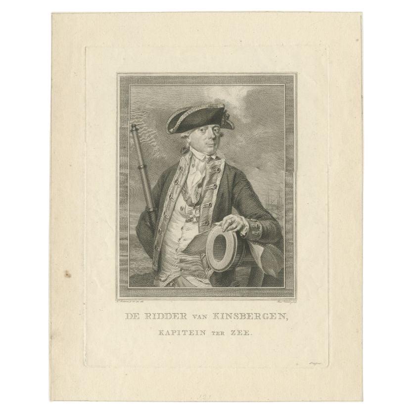 Antique portrait titled 'De Ridder van Kinsbergen, Kapitein ter Zee'. Portrait of the Dutch naval commander Van Kinsbergen. Published c. 1780.

Artists and Engravers: Reinier Vinkeles (1741-1816), Dutch engraver.

Condition: Very good, please