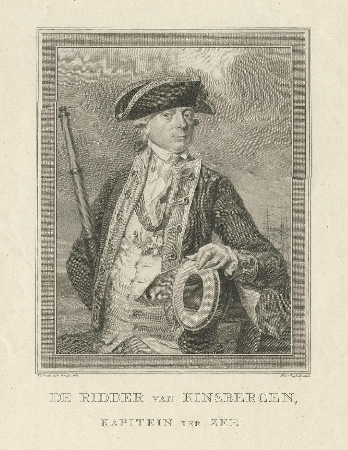 Paper Antique Portrait of Captain Van Kinsbergen, Proof For Sale