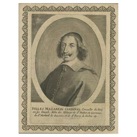 Antique Portrait of Cardinal Jules Mazarin, circa 1651