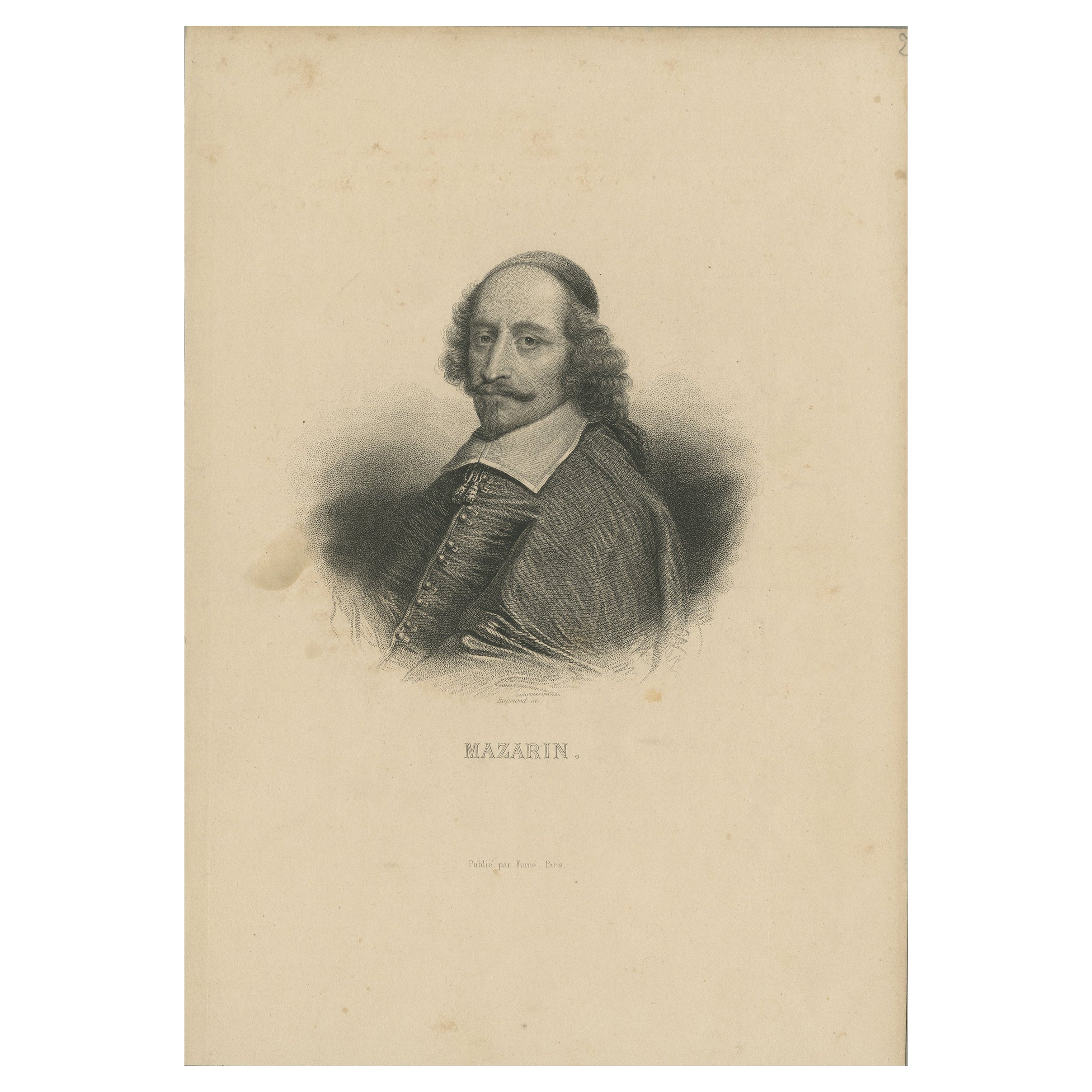 Antique Portrait of Cardinal Jules Mazarin, c.1830