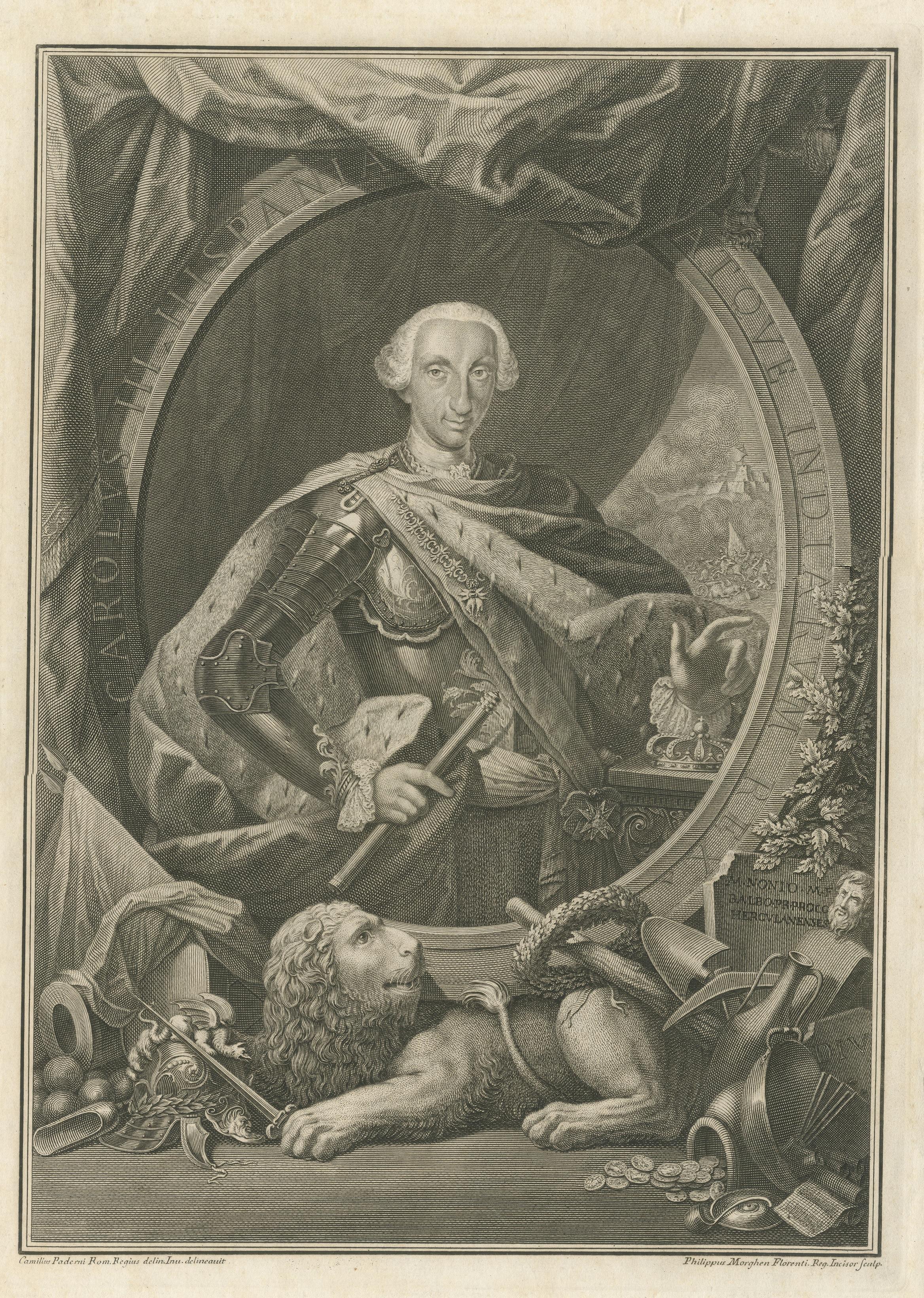 Antikes Porträt von Karl III. von Spanien im Zustand „Gut“ im Angebot in Langweer, NL