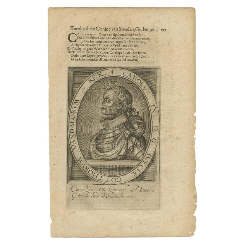 Antique Portrait of Charles IX of France by Janszoon, 1615 For Sale