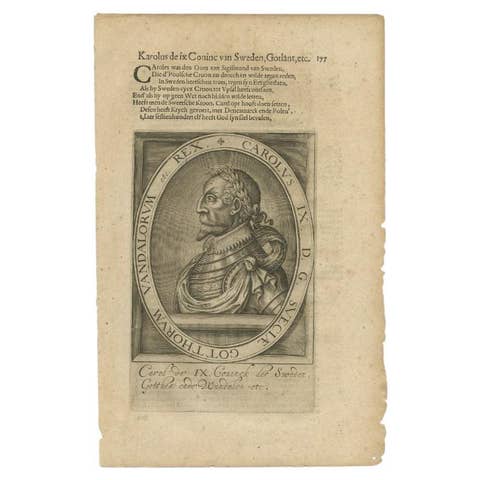 Antique Portrait of Charles IX of France by Janszoon, 1615