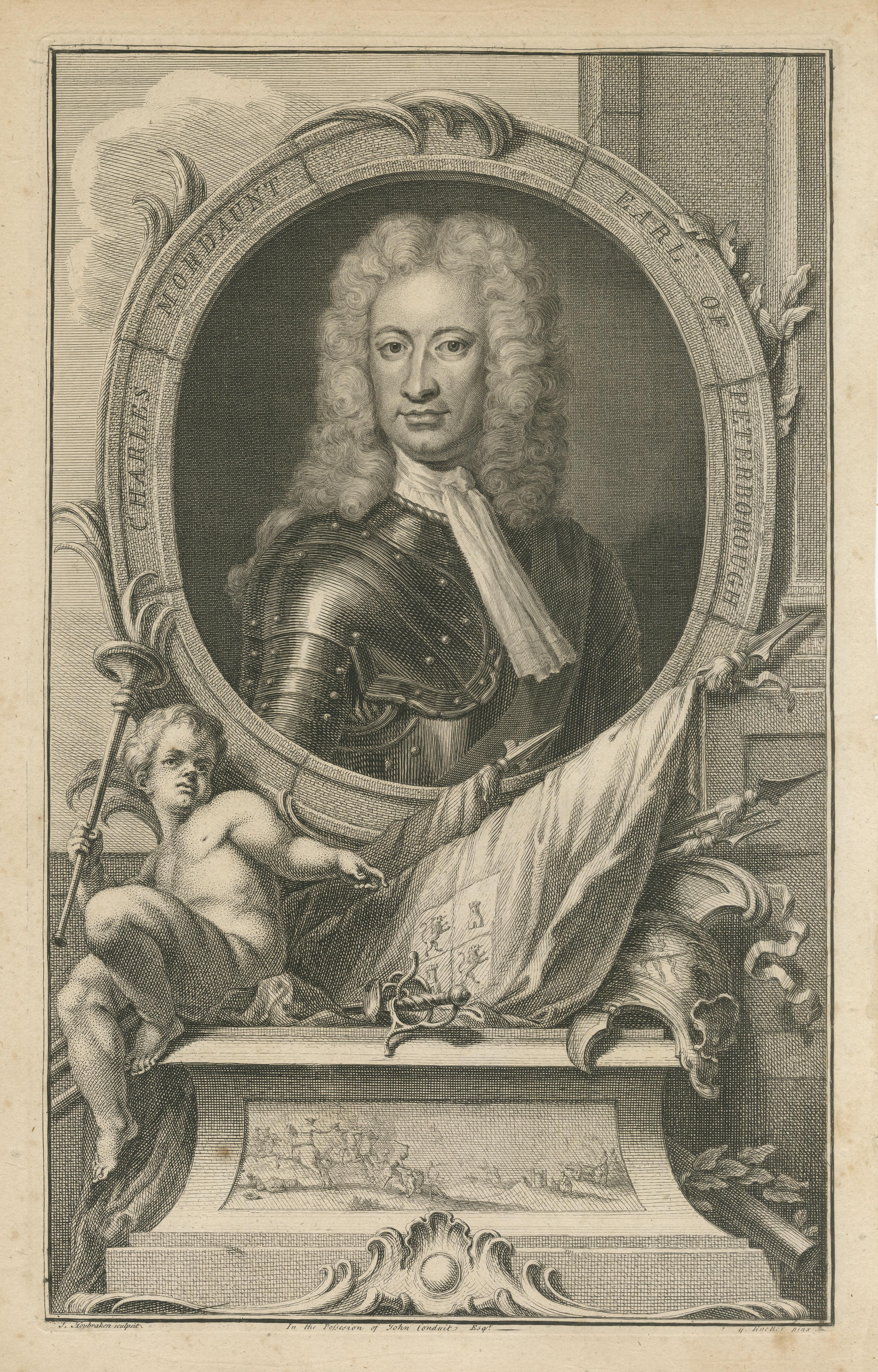 Antique Portrait of Charles Mordaunt, 3rd Earl of Peterborough In Good Condition For Sale In Langweer, NL