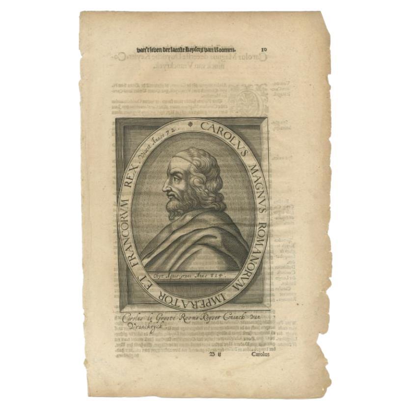 Antique Portrait of Charles the Great by Janszoon, 1615 For Sale