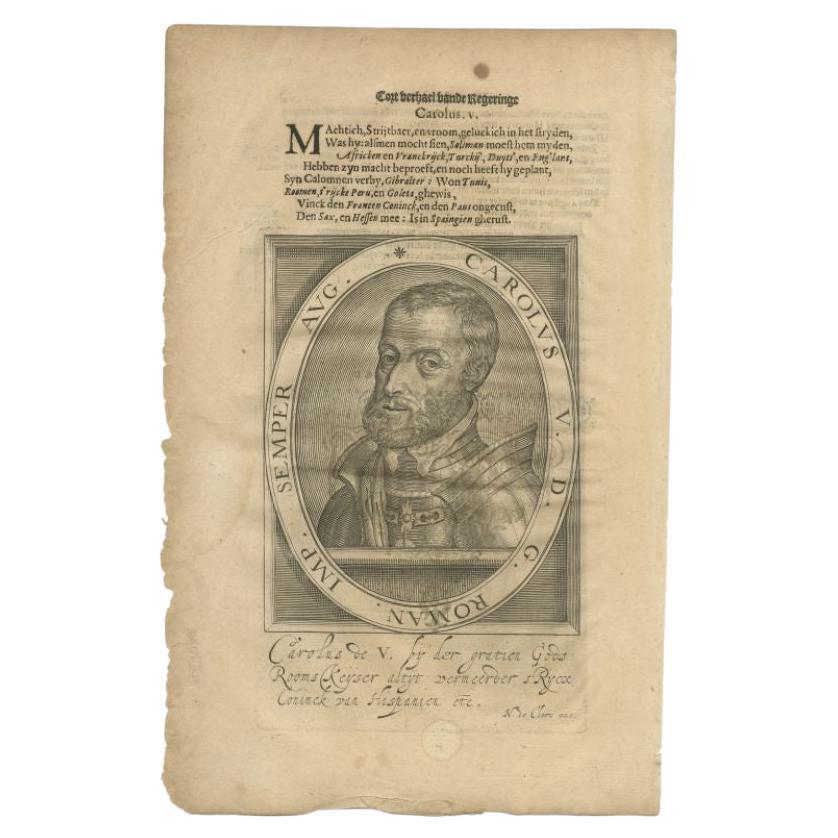 Antique Portrait of Charles v of Spain by Janszoon, 1615 For Sale