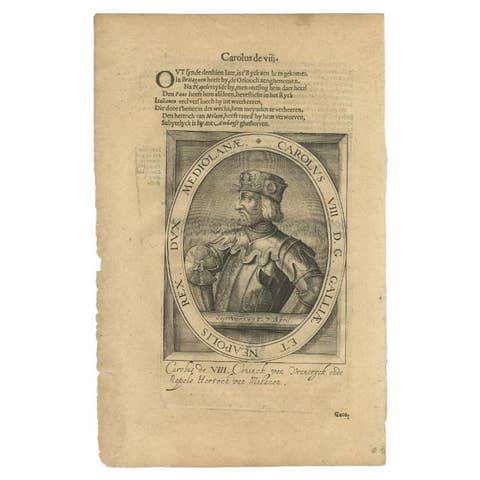 Antique Portrait of Charles VIII of France by Janszoon, 1615