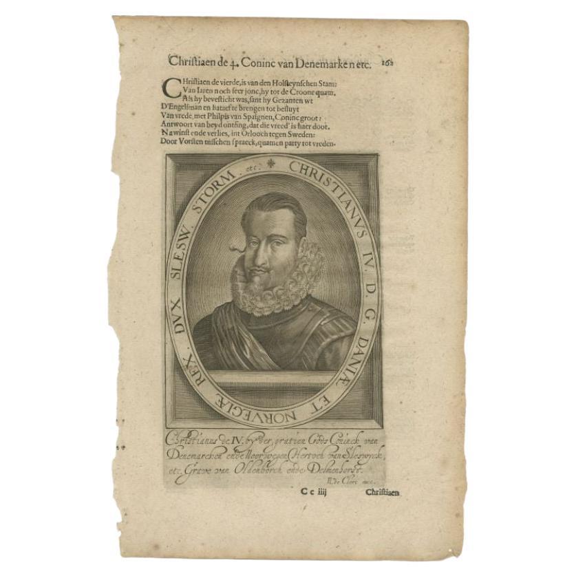 Antique Portrait of Christian IV, King of Denmark, by Janszoon, 1615 For Sale