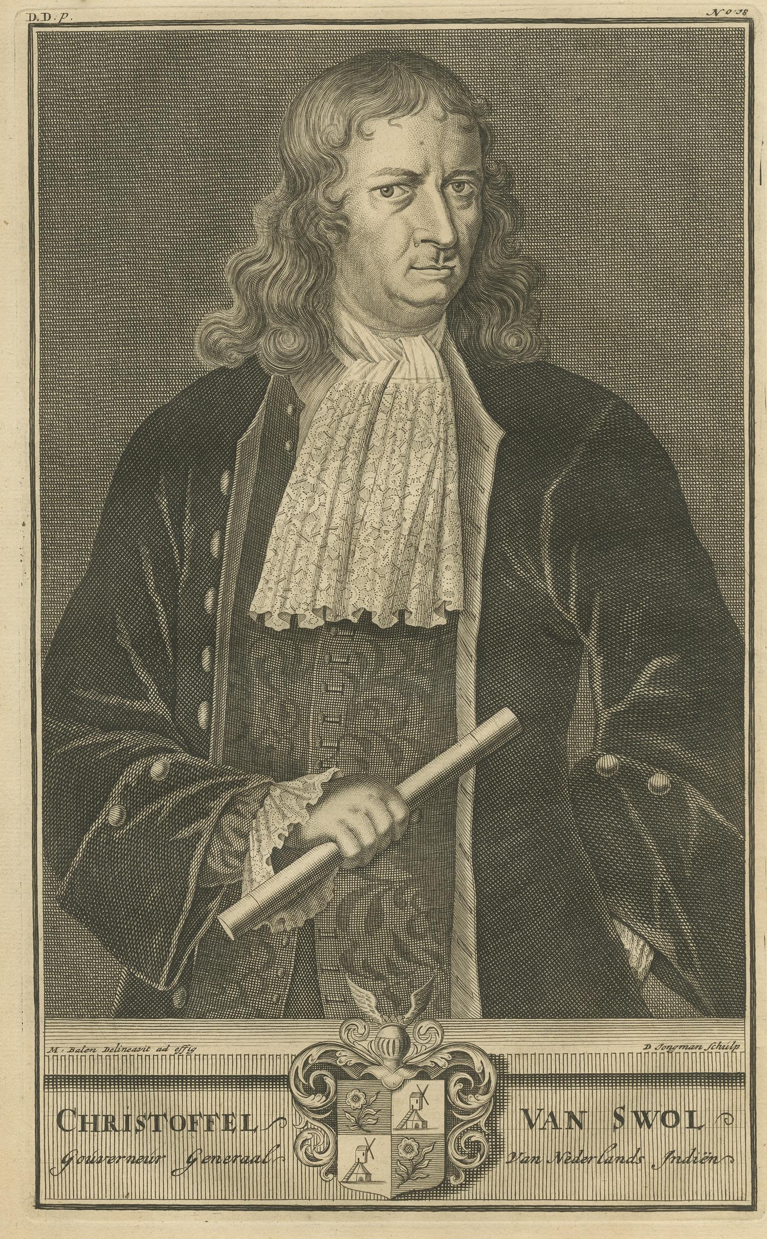 Antique Portrait of Christoffel Van Swoll by Valentijn, 1726 In Good Condition In Langweer, NL