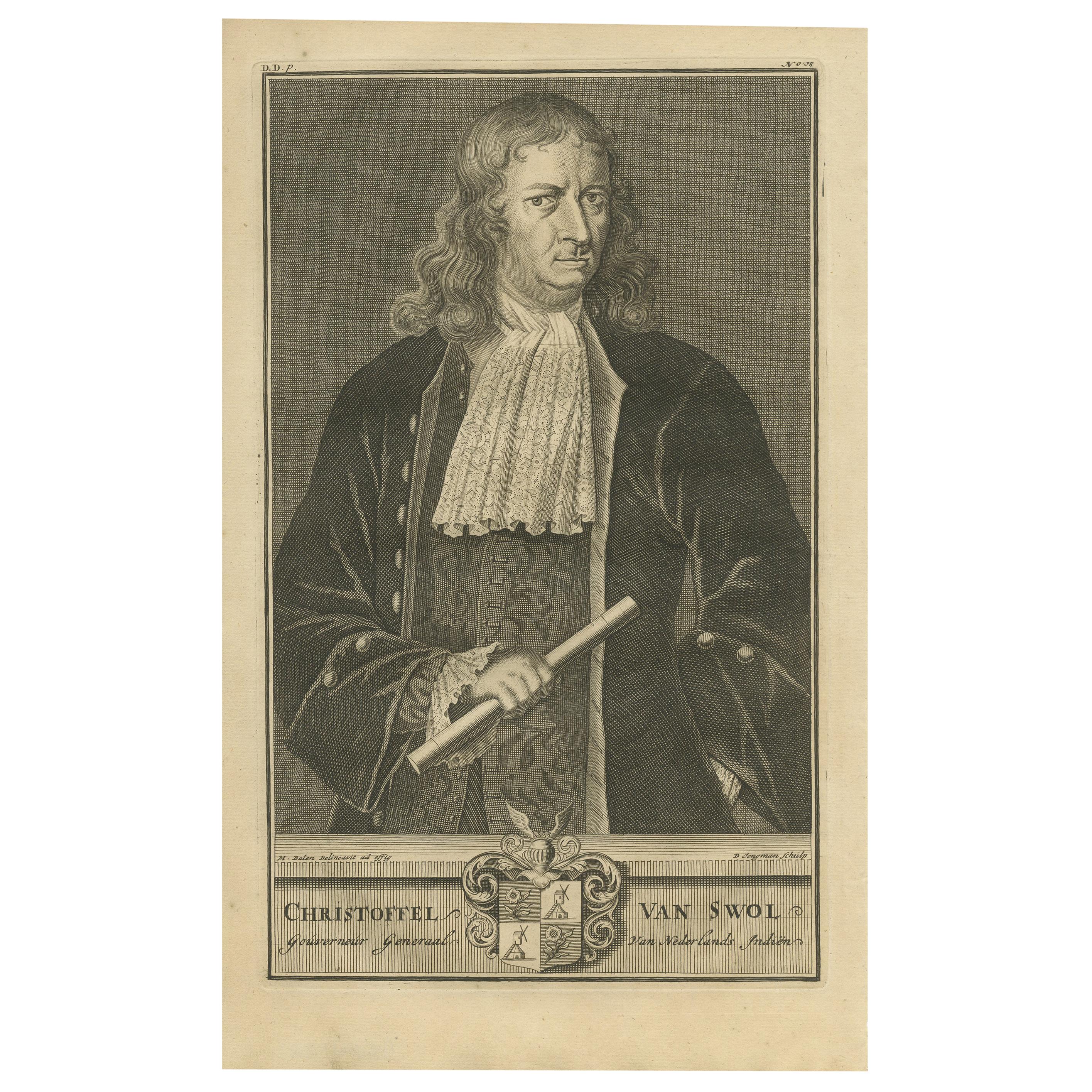Antique Portrait of Christoffel Van Swoll by Valentijn, 1726