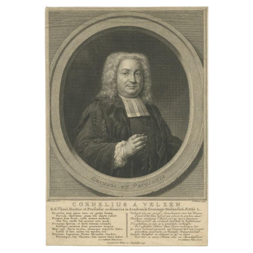 Antique Portrait of Cornelis van Velzen, Doctor and Professor in Groningen, 1746 For Sale