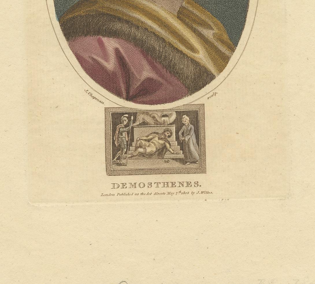 19th Century Antique Portrait of Demosthenes by Wilkes, '1803' For Sale