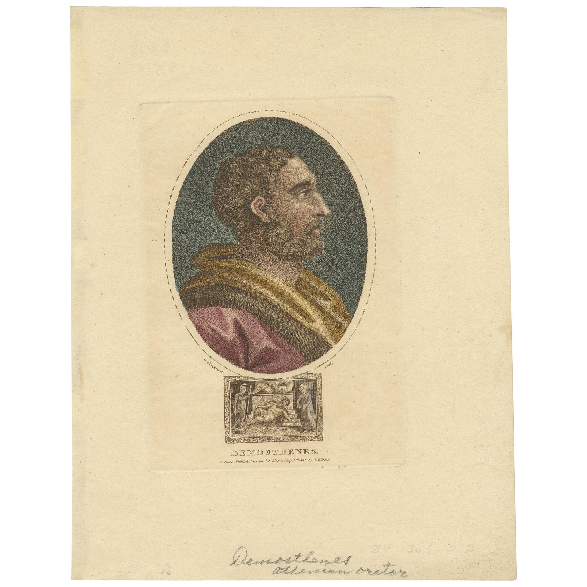 Antique Portrait of Demosthenes by Wilkes, '1803' For Sale