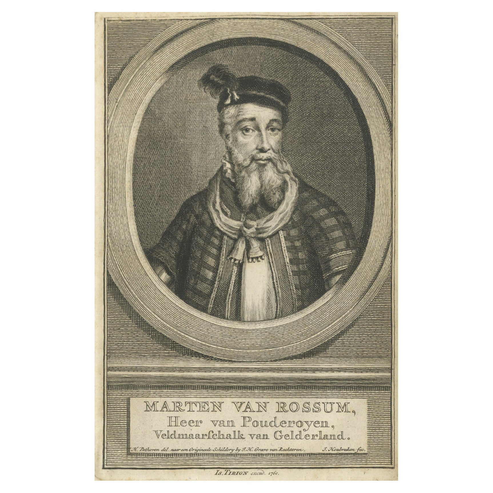 Ritratto antico del Fields Marshall olandese Marten Van Rossum, 1760 ca. in vendita