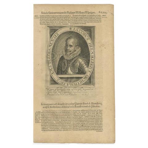 Antique Portrait of Dutch Navigator and Admiral Van Jakob Vanheemskerk, 1618