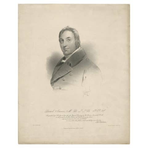Edward Jenner Portrait, Antique Medical Engraving, Vaccination Pioneer, c.1827