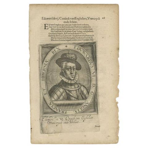 Antique Portrait of Edward VI of England by Janszoon, 1615