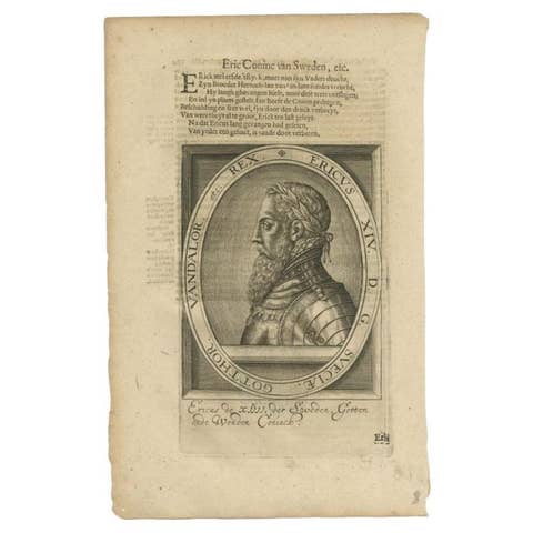 Antique Portrait of Eric XIV of Sweden by Janszoon, 1615
