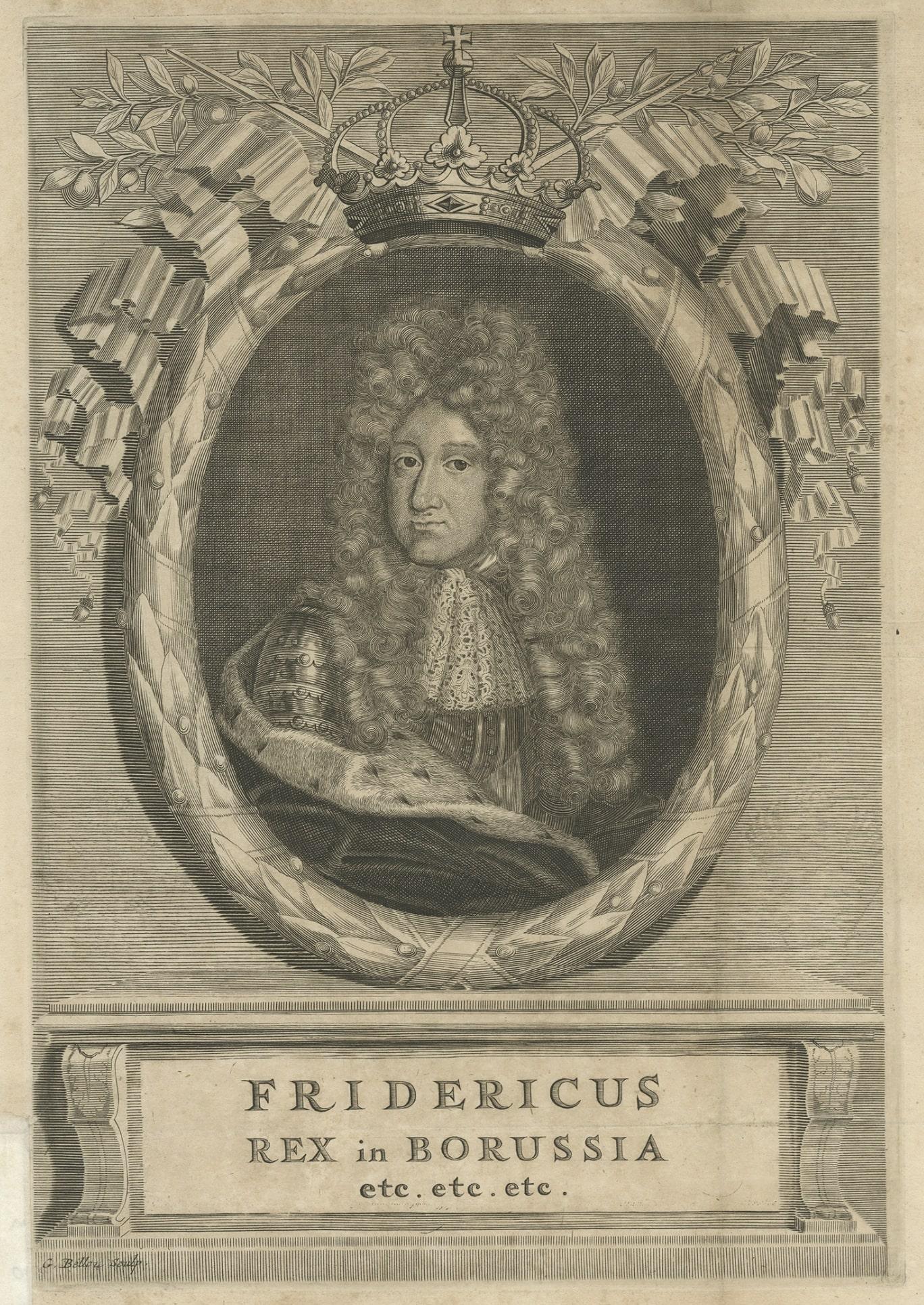 Paper Antique Portrait of Federicus or Friedrich I, King of Prussia, c.1780 For Sale