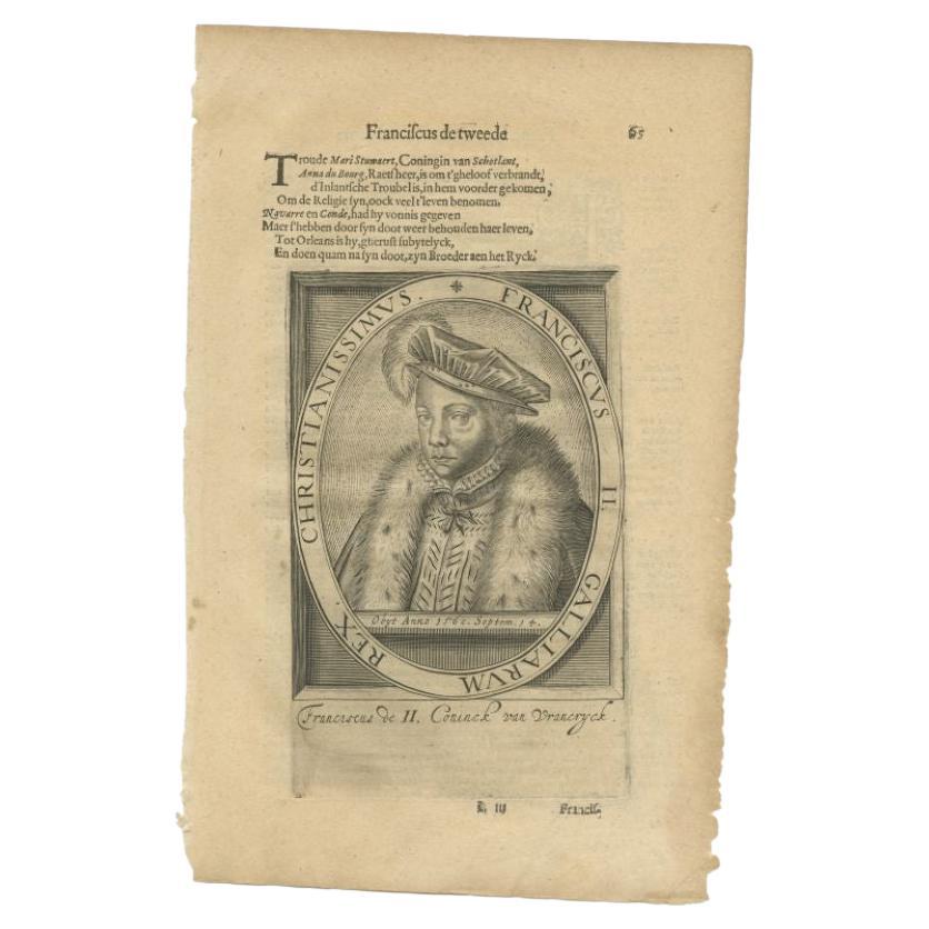 Antique Portrait of Francis II, King of France, by Janszoon, 1615 For Sale