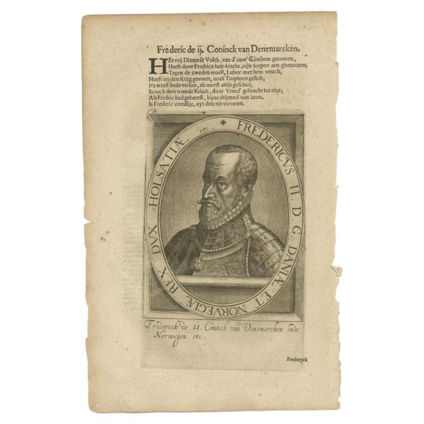 Antique Portrait of Frederick II of Denmark by Janszoon, 1615 For Sale